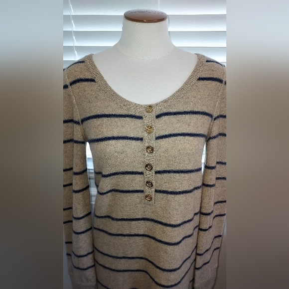 Juicy Couture Tan/Blue Striped Long Sleeve Wool/Cashmere Blend Dress NWOT - Picture 2 of 6